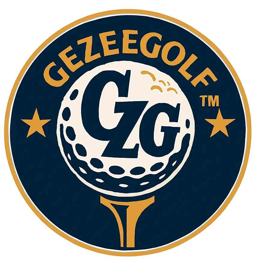 Logo featuring a golf ball and tee with the text GEZEEGOLF.
