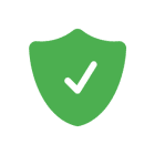 Green shield with check mark icon.