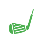 Green golf club icon on white circle.